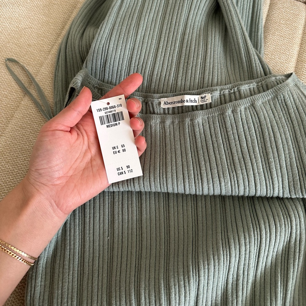 Abercrombie & Fitch Ribbed Knit Midi Dress | Color Mint Blue | Size M Petite